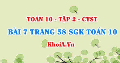 Bài 7 trang 58 SGK Toán 10 tập 2 Chân trời sáng tạo